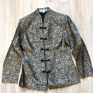 Chinese Gold Black Brocade Tangzhuang Tang Jacket Size Womens L